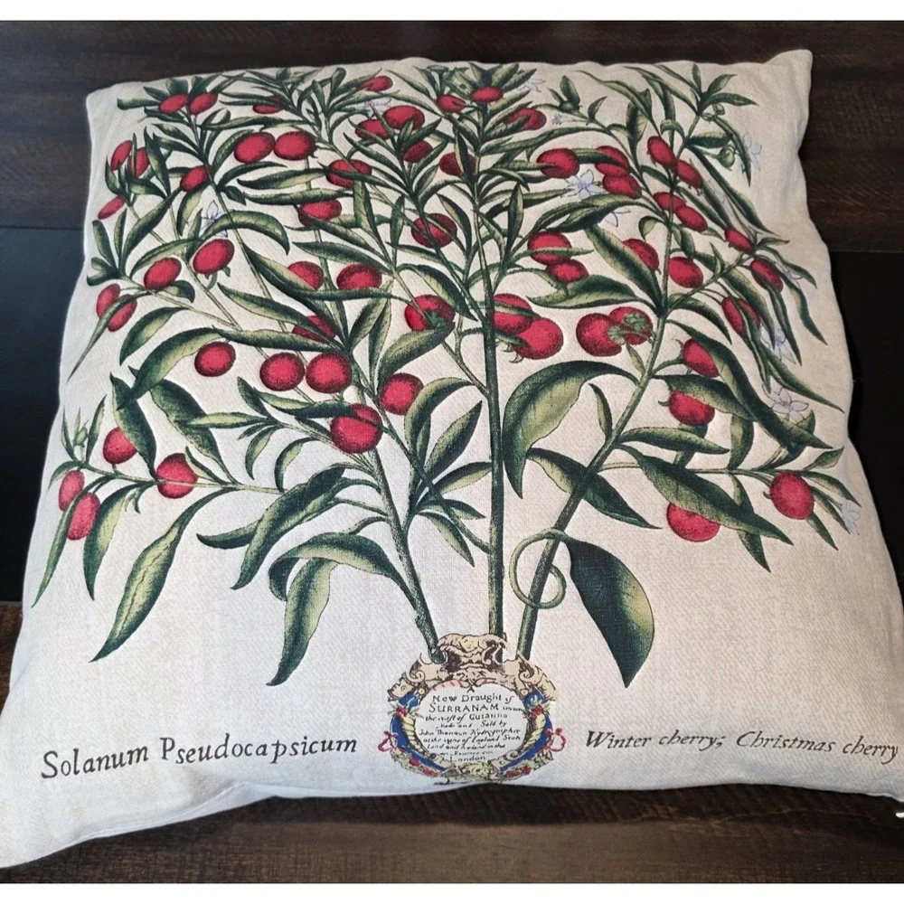 Pottery Barn Winter Cherry Christmas Pillow Insert & Cover Holiday Linen 20 x 20